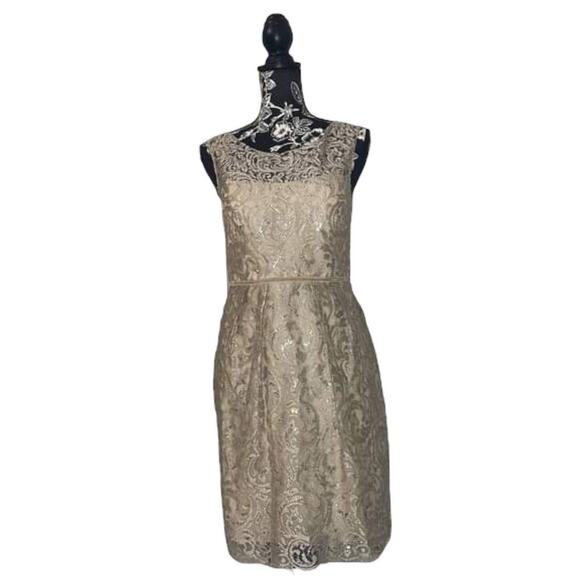 Jenny Yoo Harlow BHLDN Metallic Lace Above Knee Cocktail Dress Sandstone Size 6 - Picture 1 of 11